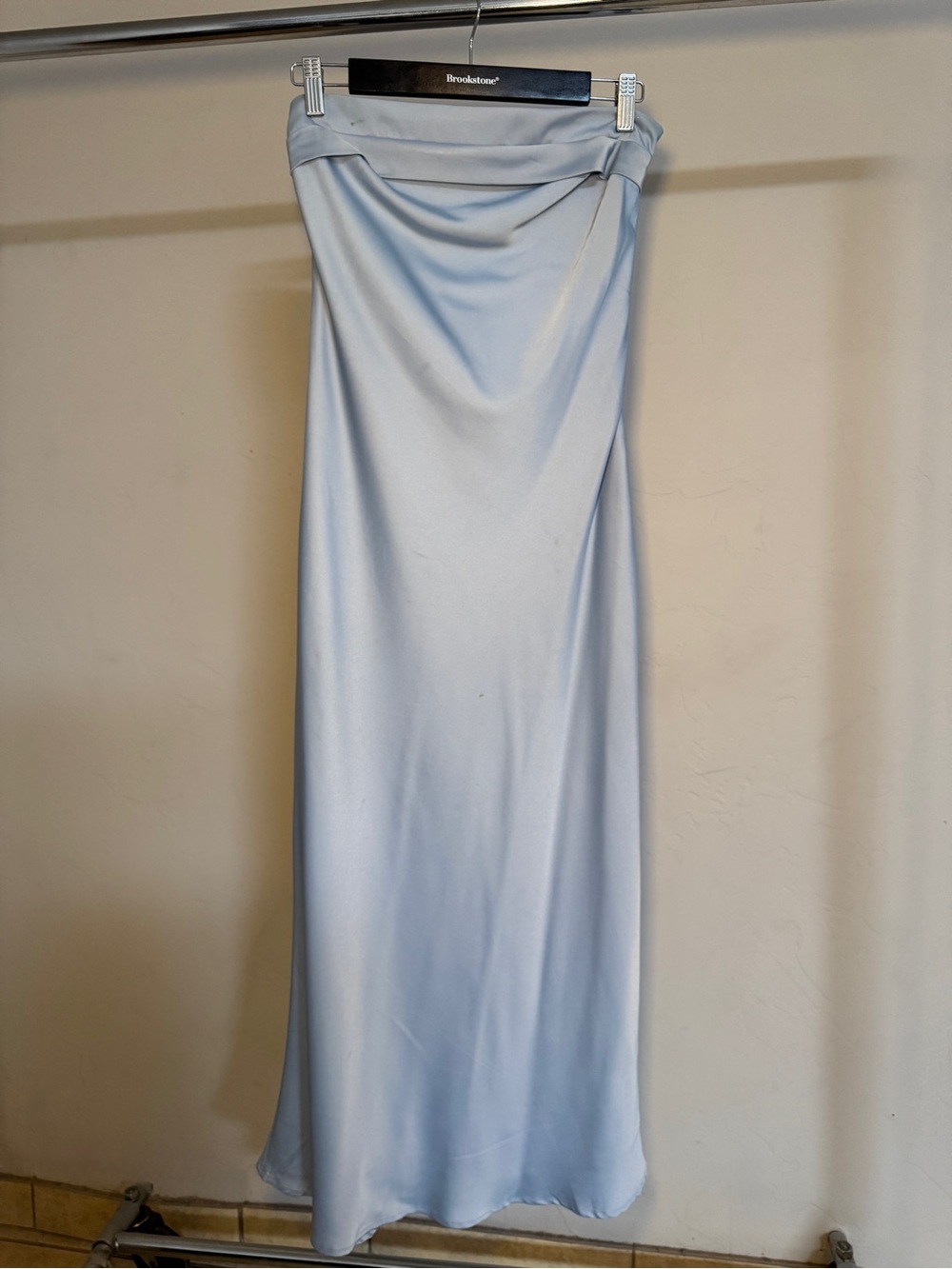 Light Blue Midi Satin Dress with Cowl Open Back
